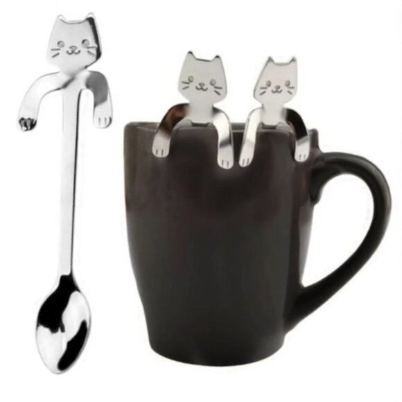Bee Happy Market Boutique Other - Cat Spoons Tea Spoons Stirrers Cup Hugging Kitty Cats Stainless Steel 2 PC Set